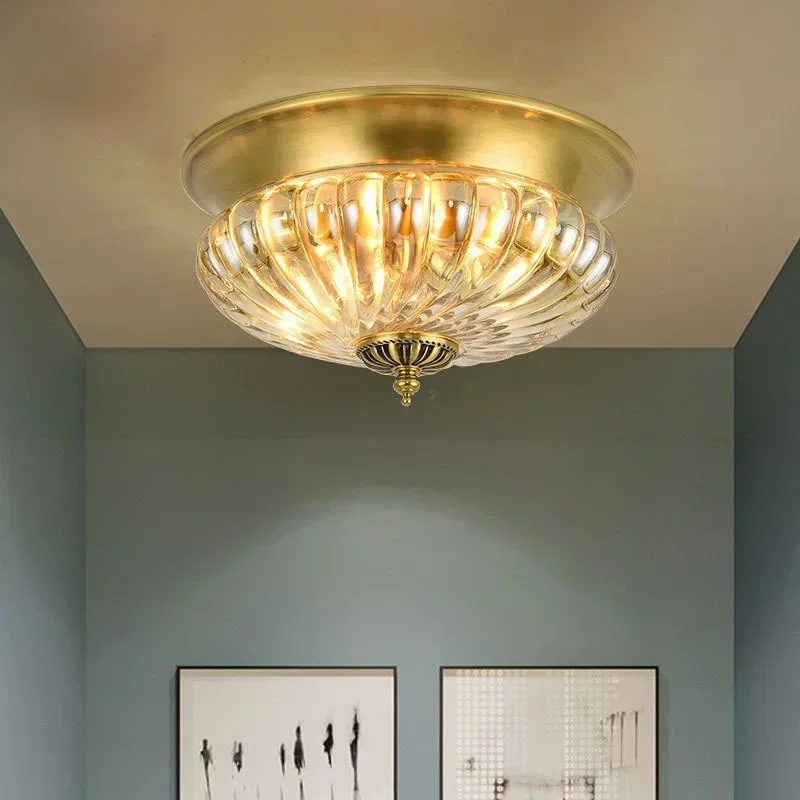 Electroplated Brass Crystal Ceiling Light Retro Copper Design Loft Lamp For Bedroom Home Decor D30cm H17cm Lighting Fixture
