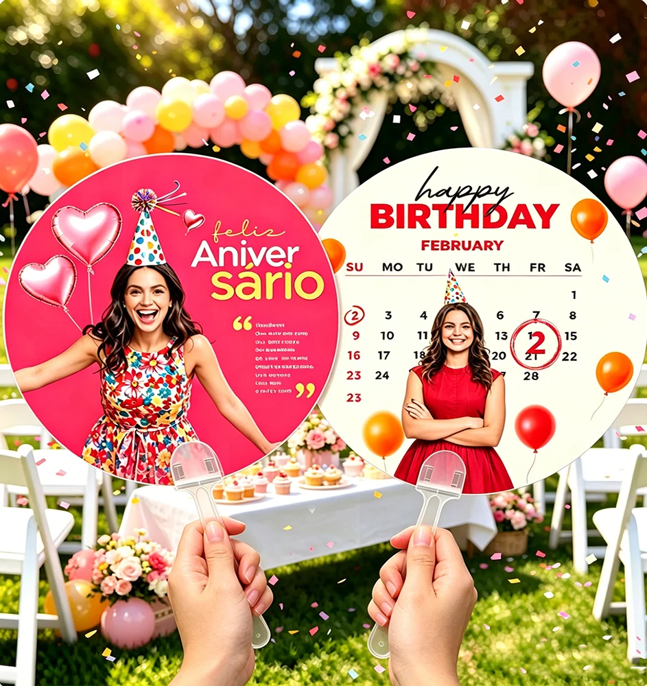 50Pcs Personalized 2-Sides Printing Paper Fans,Birthday Fan ,Custom Photo Party Favor,Bulk Birthday Fans ,10th-70th Birthday