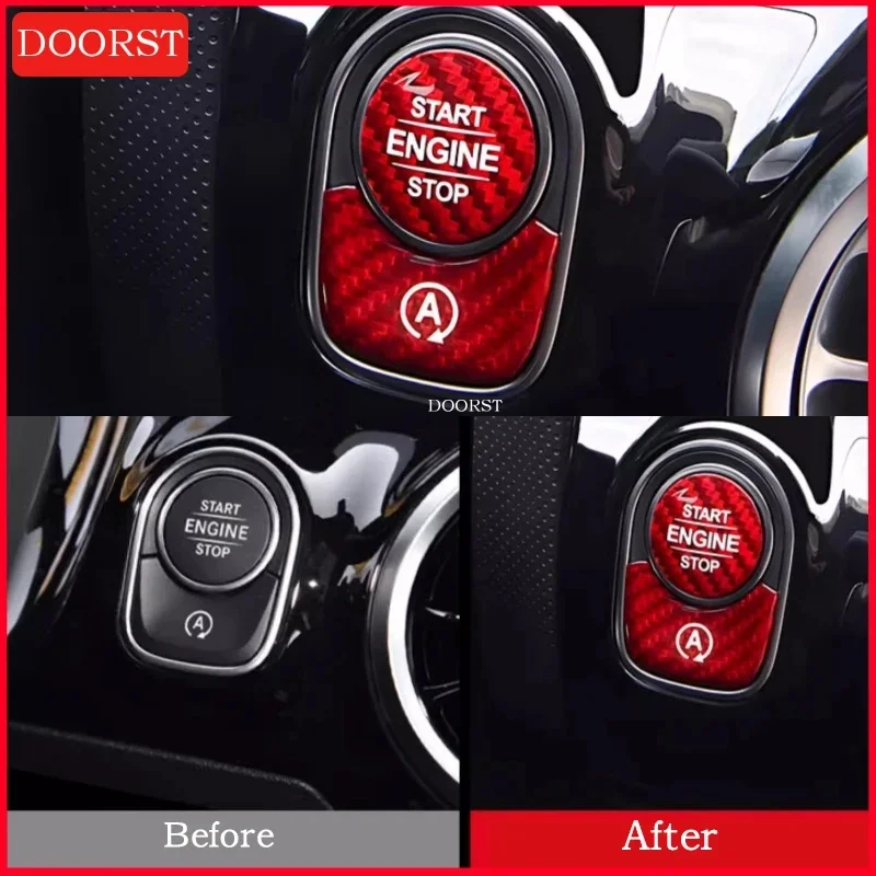 For Mercedes Benz A CLA Class W177 C118 AMG Carbon Fiber Engine Start and Stop Buttons Sticker Interior Modification Accessories