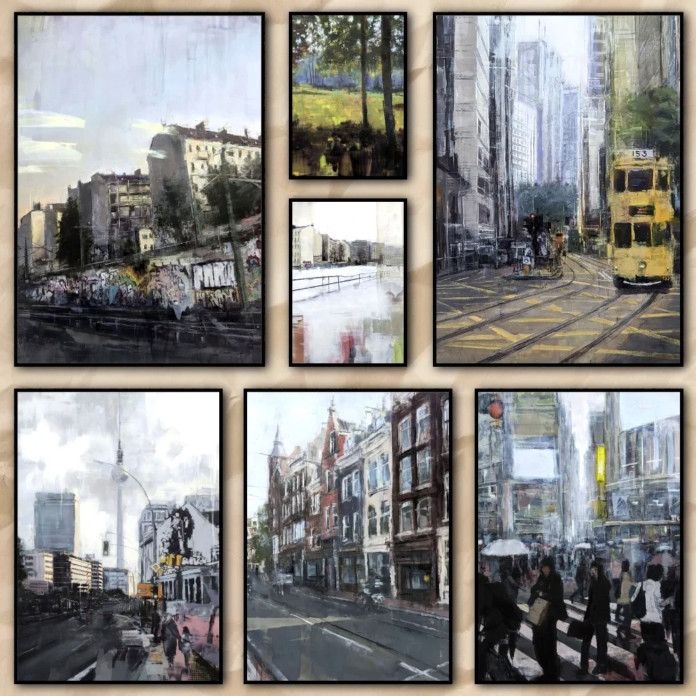 black  painting Lonely city Painting Calligraphy pictures Room bedroom interior wall decoration Canvas Poster art mural
