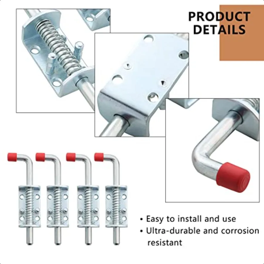 Kunci Logam Model Barrel Bolt dengan Pegas Pengunci 6.5 inci Panjang dengan Pegangan, Tugas Berat untuk Gerbang, Pintu Gudang, Pintu Belakang Trailer, Garasi, 4 Ukuran