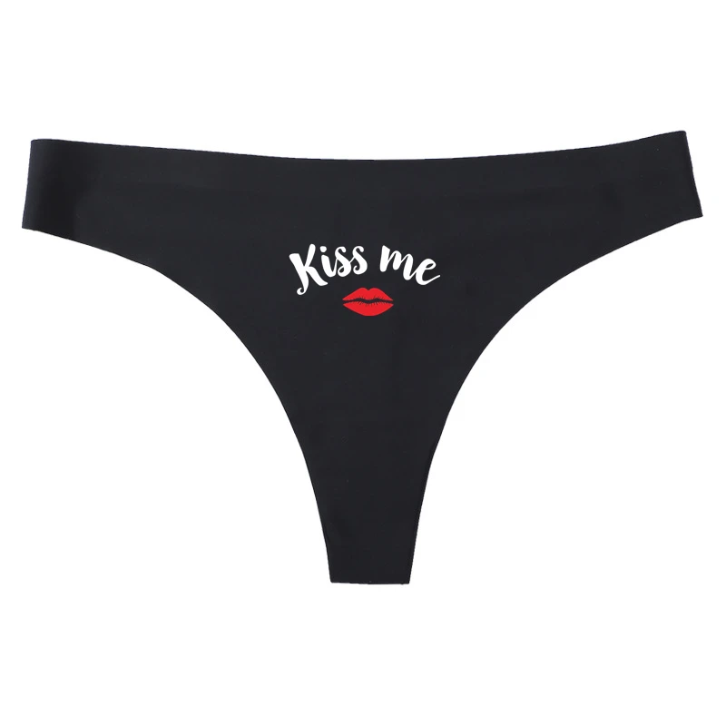 Red Lips KISS ME Funny Print Women\'s Panties Sexy Girl\'s Underwear Underpant Brief Female T-Back G-String Thongs for Ladies