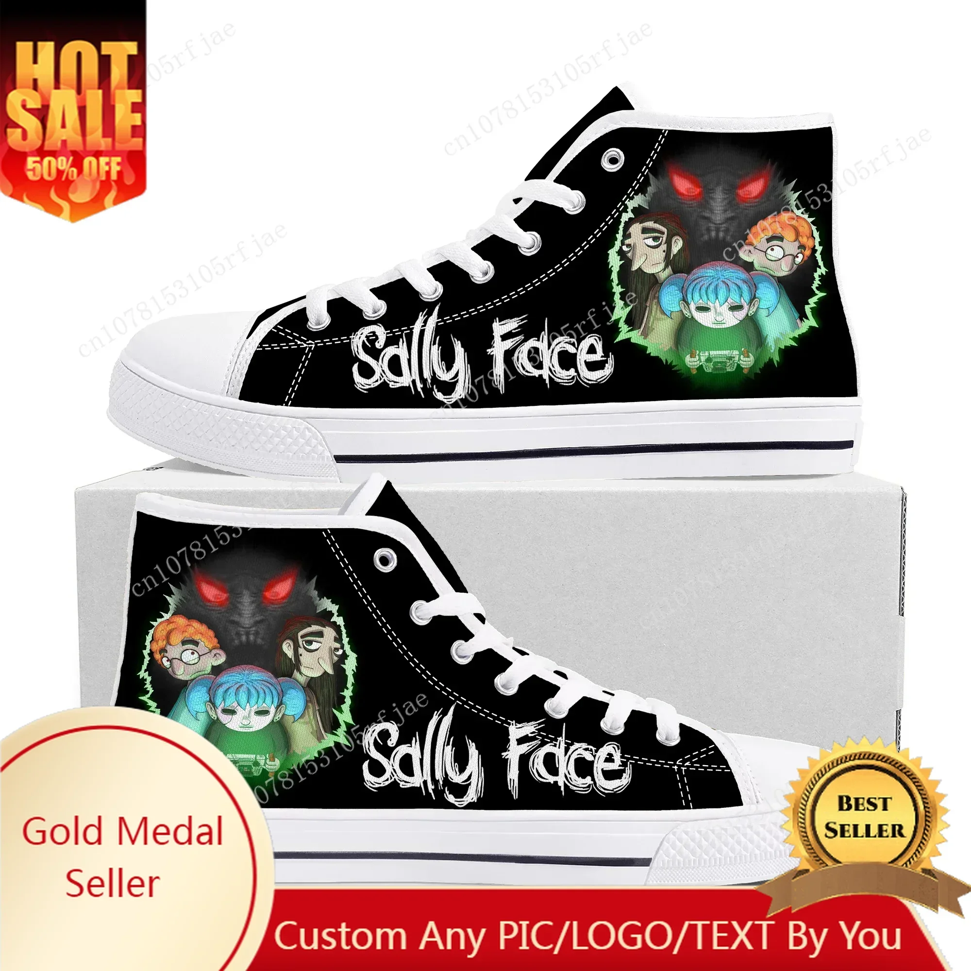 

Высокие кроссовки Sally Face, популярные мужские и женские кроссовки с героями мультфильмов для подростков, модная парусиновая обувь высокого качества, повседневные кроссовки на заказ