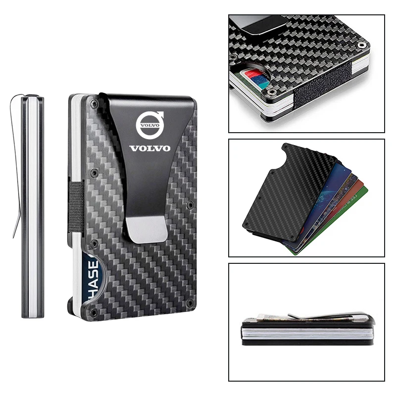 Carbon Fiber Metal Money Clip Cash Clamp Wallet Card Folder Holder For Volvo XC90 V90 V60 XC60 V40 S80 S60 S90 C40 XC40 V70 XC70