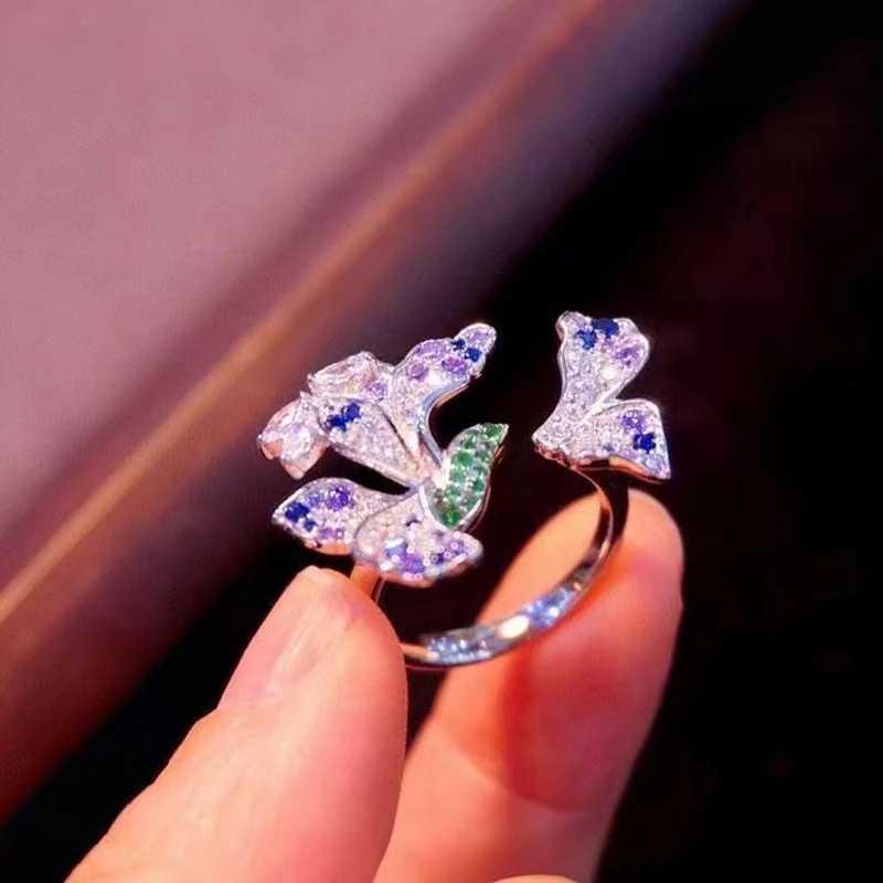 

Cute Butterfly Ring For Women Fine Jewelry Female Gift Open Style Free Size 925Sterling Silver With Cubic Zircon Free Shipping