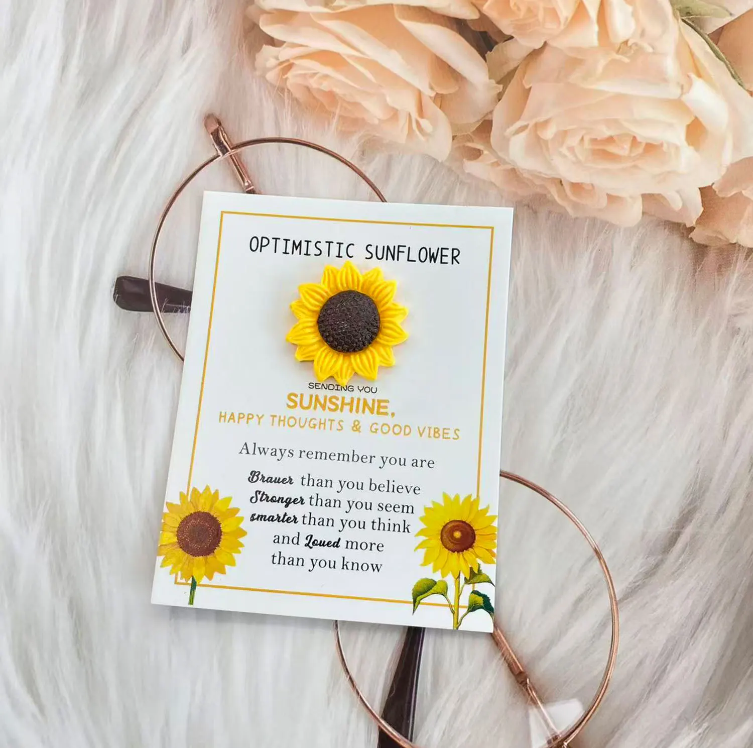  5 قطعة  بطاقة عناق الجيب على شكل عباد الشمس، هدية تشجيع للقلق، رمز تذكار الصداقة للدعم والشجاعة #3