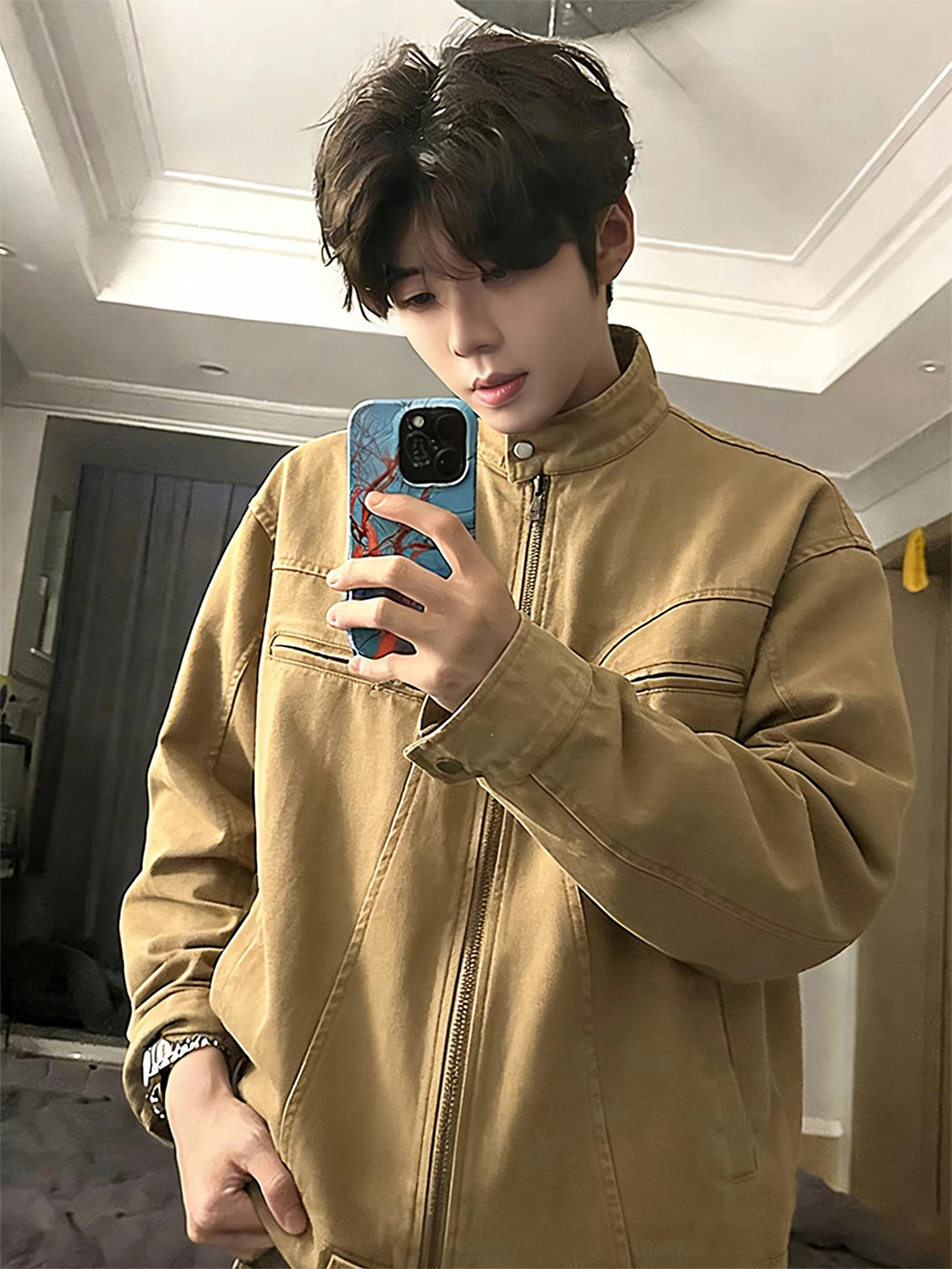 

Detroit Cleanfit Jaet Men's Sle Spring Faionable Baseball Collar Workwear Coat American Sle Casual Long Sve Zipper