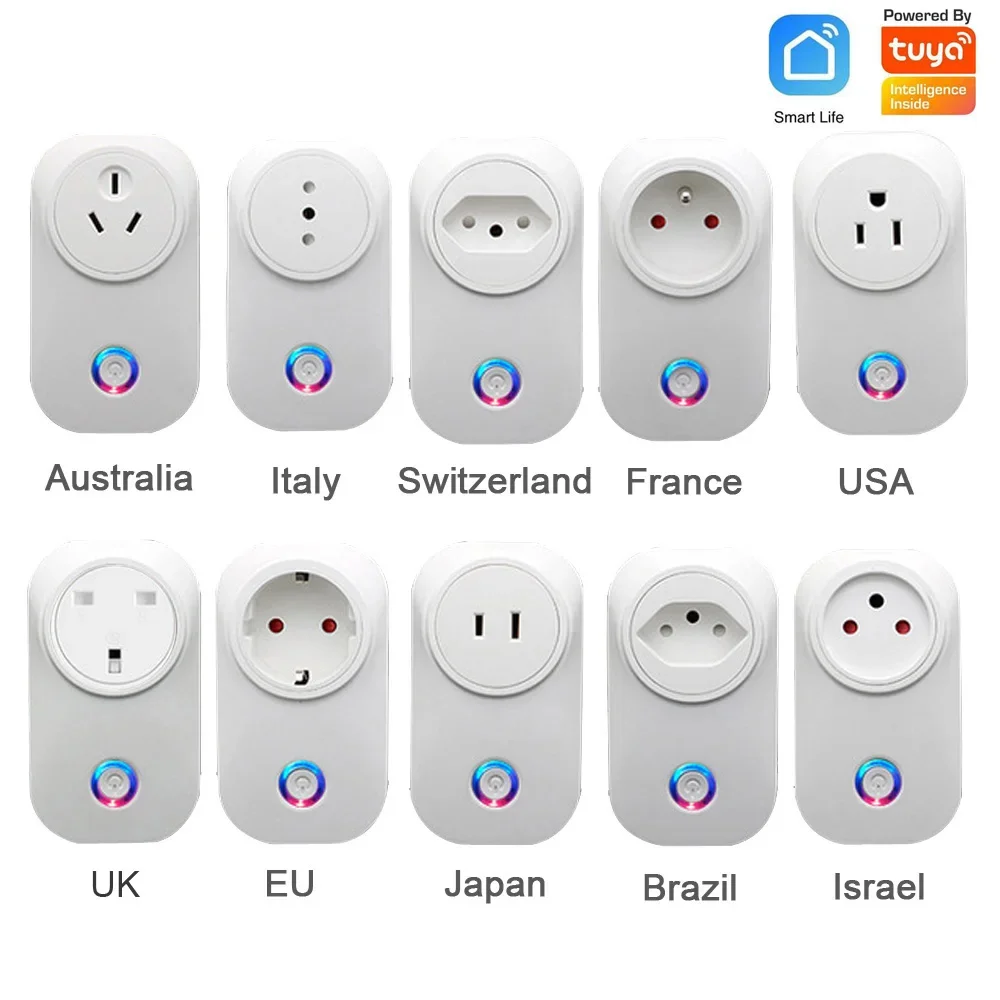 1Pcs Wireless Remote 2.4G WIFI Power Plug Tuya Smart Life App Control UK EU BR Energy Saving Socket with Power Monitor