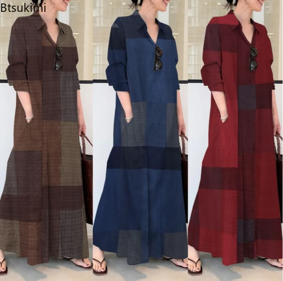 

Fashion New Shirt Dress Women Comfort Cotton Linen Cardigan Maxi Dress Loose Large Casual Temperament Women's Long Dresses Robe