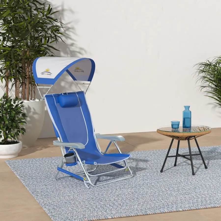 

Sunshade Backpack Beach Chair Reclining Folding Canopy Chair with Durable Armrests, Drink Holder amp Carry Straps, Perfect for