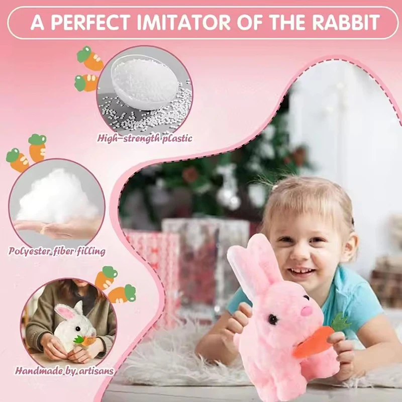 Simulation Electric Rabbit Pet PlushToy Solid Color Plush Electric Rabbit Can Walk And Nod Animal Doll Toy Battery Model