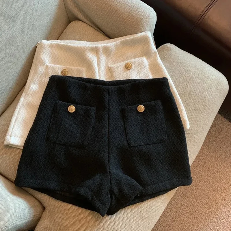 Fashion Tweed Shorts for Women Spring High Waist Slim A Line Shorts Y2K Korean Streetwear Spice Girl Blended Shorts Mujer