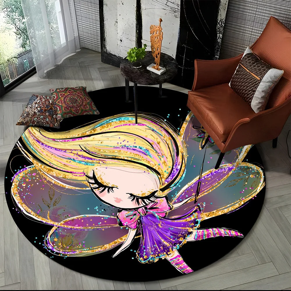 Cartoon Ballet Girl Unicorn Fairy Ballerina Round Carpet Rug for Living Room Bedroom Child Decor,Pet Area Rug Non-slip Floor Mat