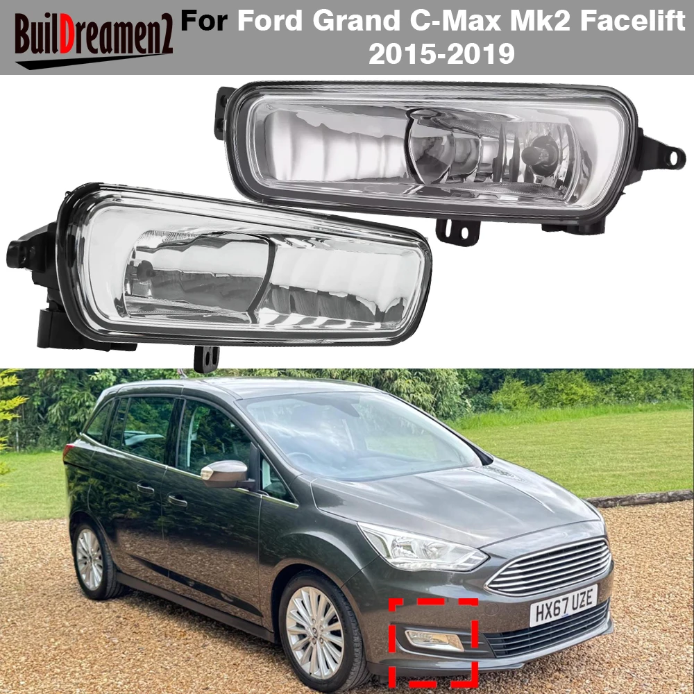 

2 X Car Front Fog Light Lampshade with H11 LED Halogen Bulb For Ford Grand C-Max Cmax Mk2 Facelift 2015 2016 2017 2018 2019