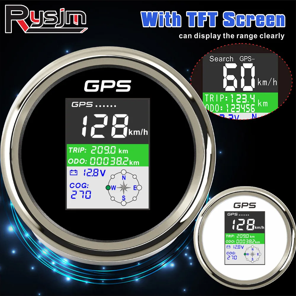 

85mm Car Boat Digital GPS Speedometer Odometer Voltmeter Trip COG Waterproof TFT Screen Speed Gauge With GPS Antenna 9-32V