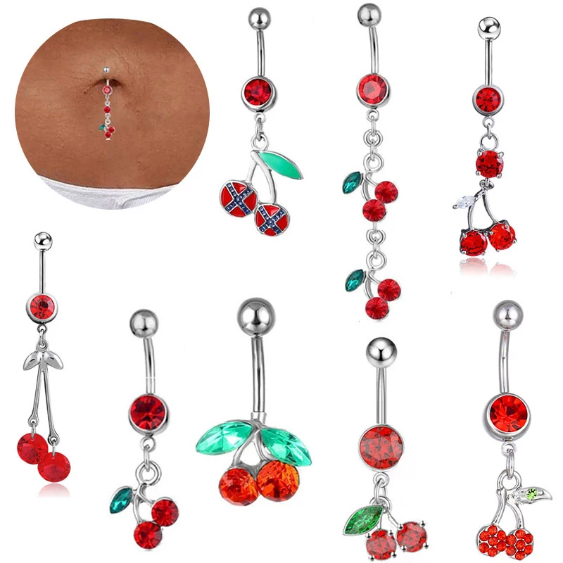 Fashion Fruit Cherry Pendant Belly Button Nail Piercing Fake Belly Button Ring Body Jewelry For Women