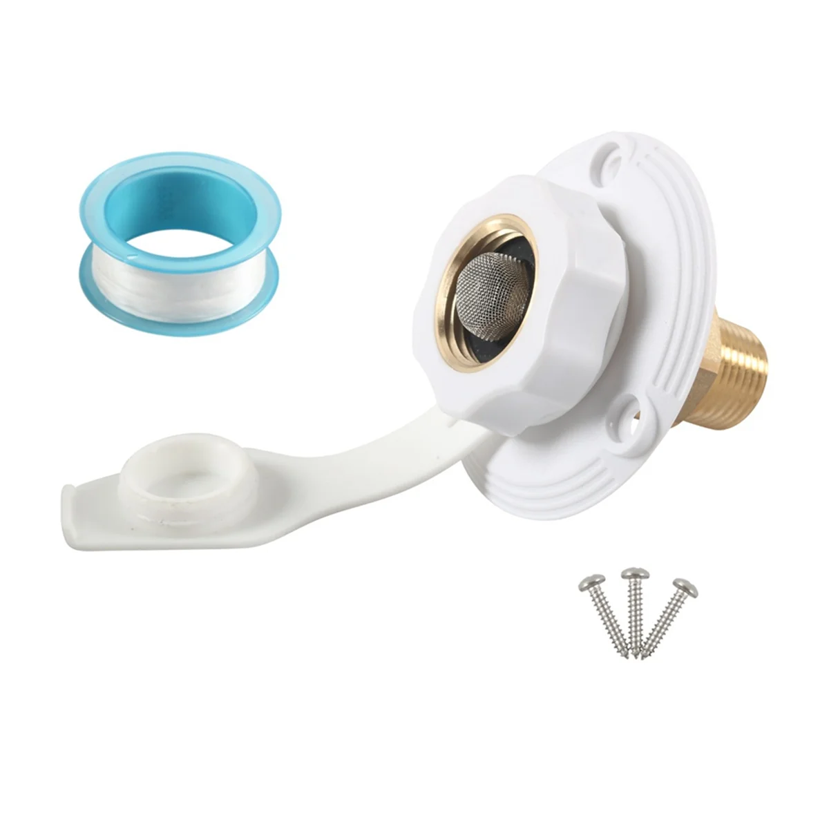 RV Water Inlet Connection City Water Fill Inlet Flange Brass with Check Valve RV Water Hose Connector White