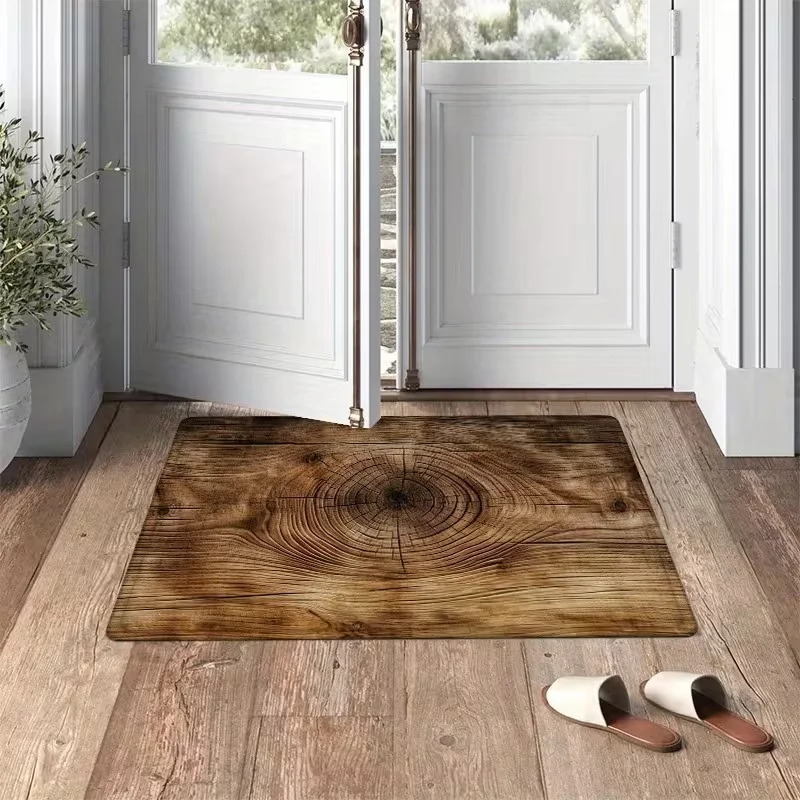 Natural Wood Tree Ring Cross Section Door Mat Non Slip Floor Rug Rustic Wooden Grain Print Entrance Carpet For Entryway Porch