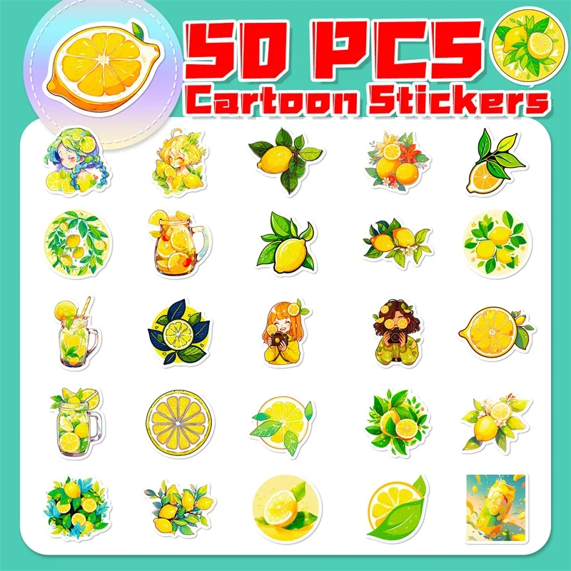 10/30/50PCS Fresh Lemon PVC Sticker Aesthetic Children\'s Decoration Scrapbooking Korean Stationery School Supplies for Kids