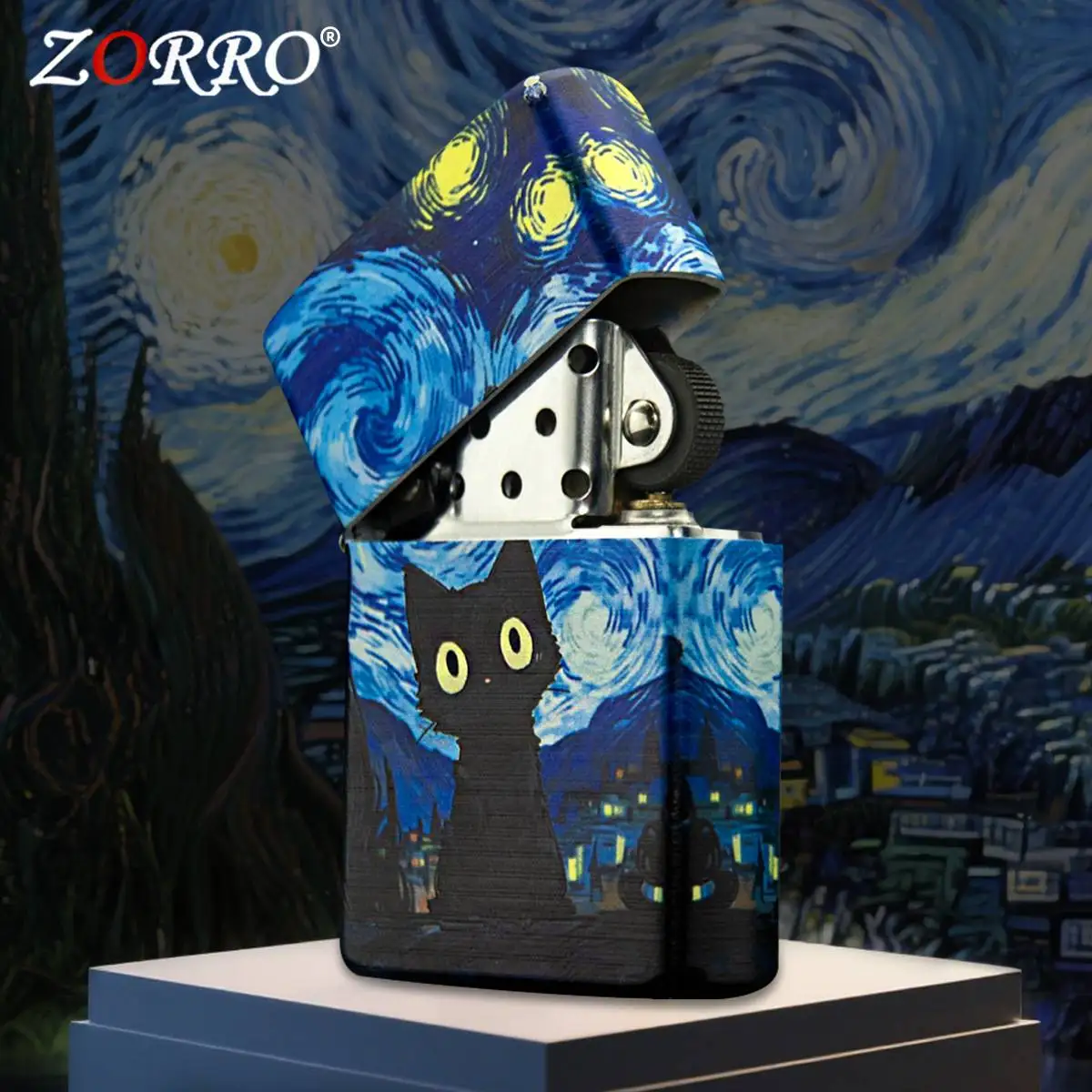 ZORRO New Brass Kerosiene Lighter, Creative Painted Flip-top Windproof Grinding Wheel Lighter, Multiple Patterns To Choose From