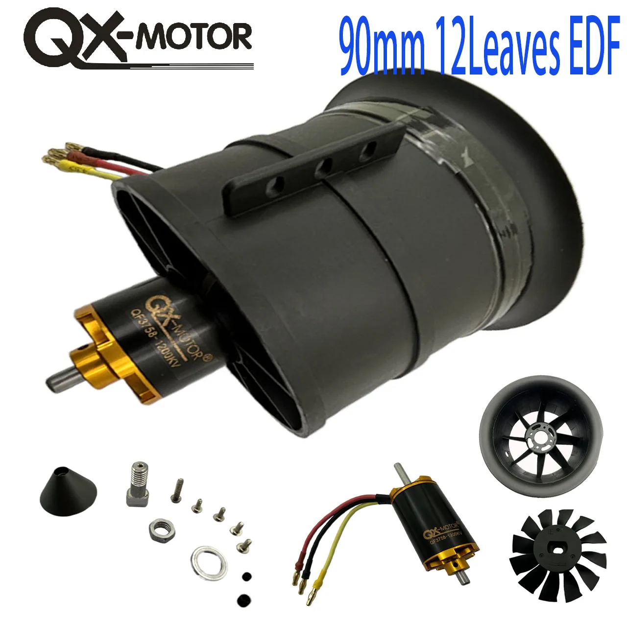 QX-Motor 90mm EDF 12 Blades Ducted Fan CW / CCW for QF3758-1000kv 1200kv brushless motor     remote control toy parts