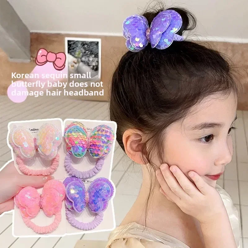 

Новые аксессуары для волос для девочек, повязка на голову с бабочкой и блестками, детская повязка на голову с завязками, повязка на голову с высоким хвостом, повязка на голову с резинкой для девочек