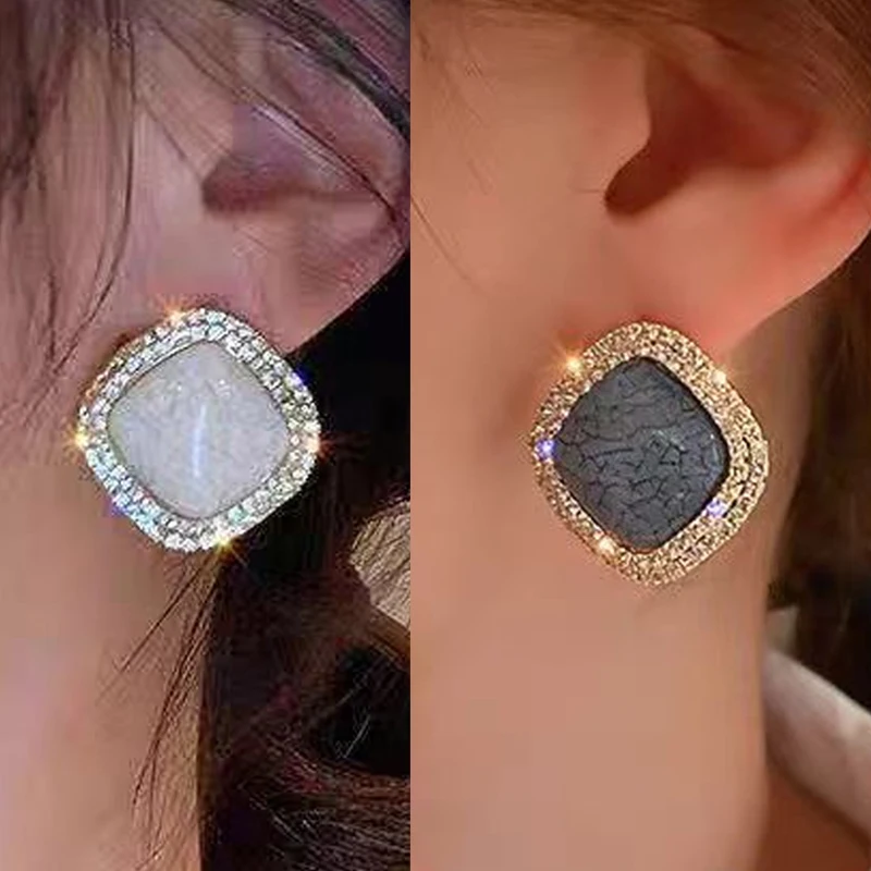 New Fashion Jewelry Womens Ears Stud Korean Female Earrings Double Rhinestone Inlaid Girls Ear Accessories