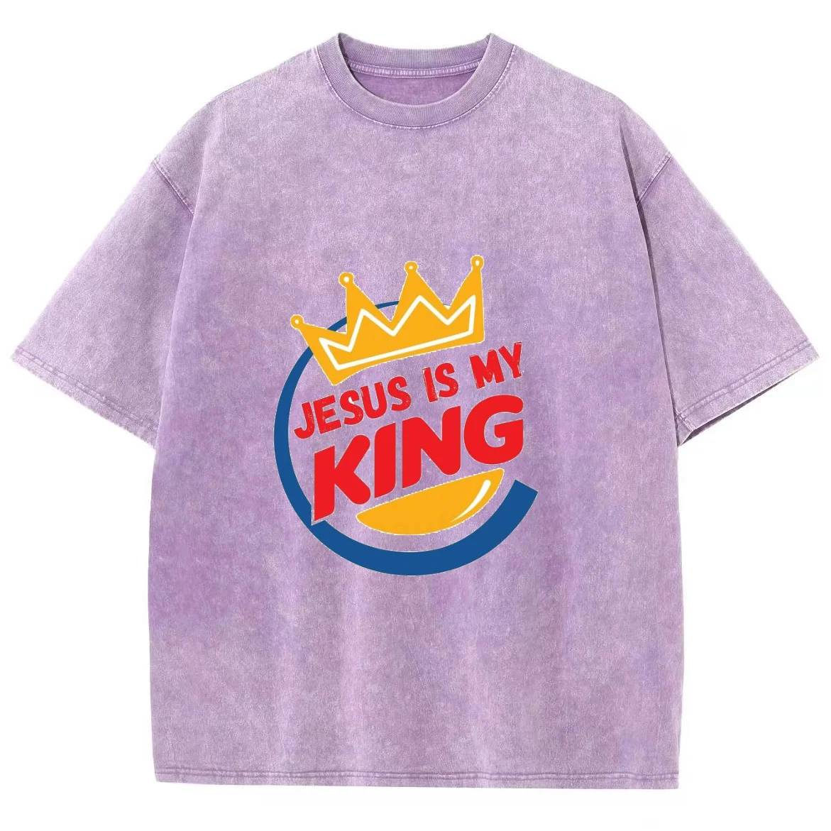 Jesus Is My King Y2k Short Sleeves Washed T-Shirt, Creative Printed Unisex Vintage Streetwear New Fashion Casual Tops Plus Size