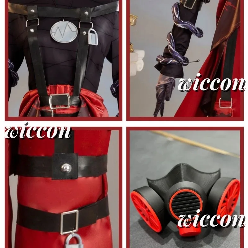 25COSIdentity V Emil Patient Rare Case Cosplay Costume Wig Mask Glasses Top Leather Belts Pants Lock White Red Hair Game Accesso