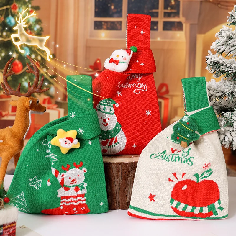 

5pcs/lot Christmas Gift Bags Knitted High Quality Apple Candy Bag Gifts Holders Handbag Wholesale Merry Christmas Accessories