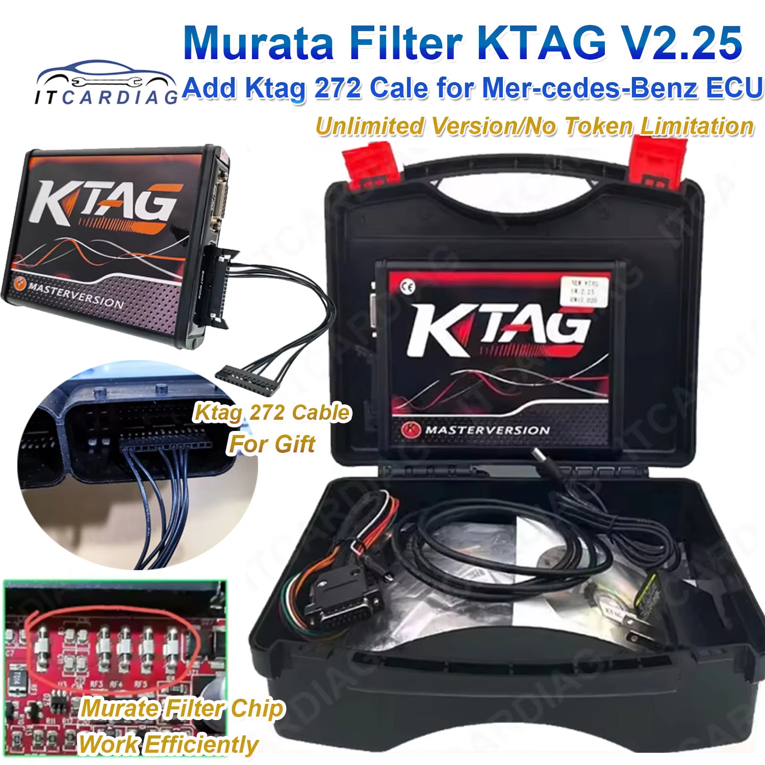 Newest Murata Filter Online EU Red KTAG 7.020 2.25 272 ECU Dedicated Read/Write Cable OBD2 OBD 2 Car Trucks ECU Chip Tuning