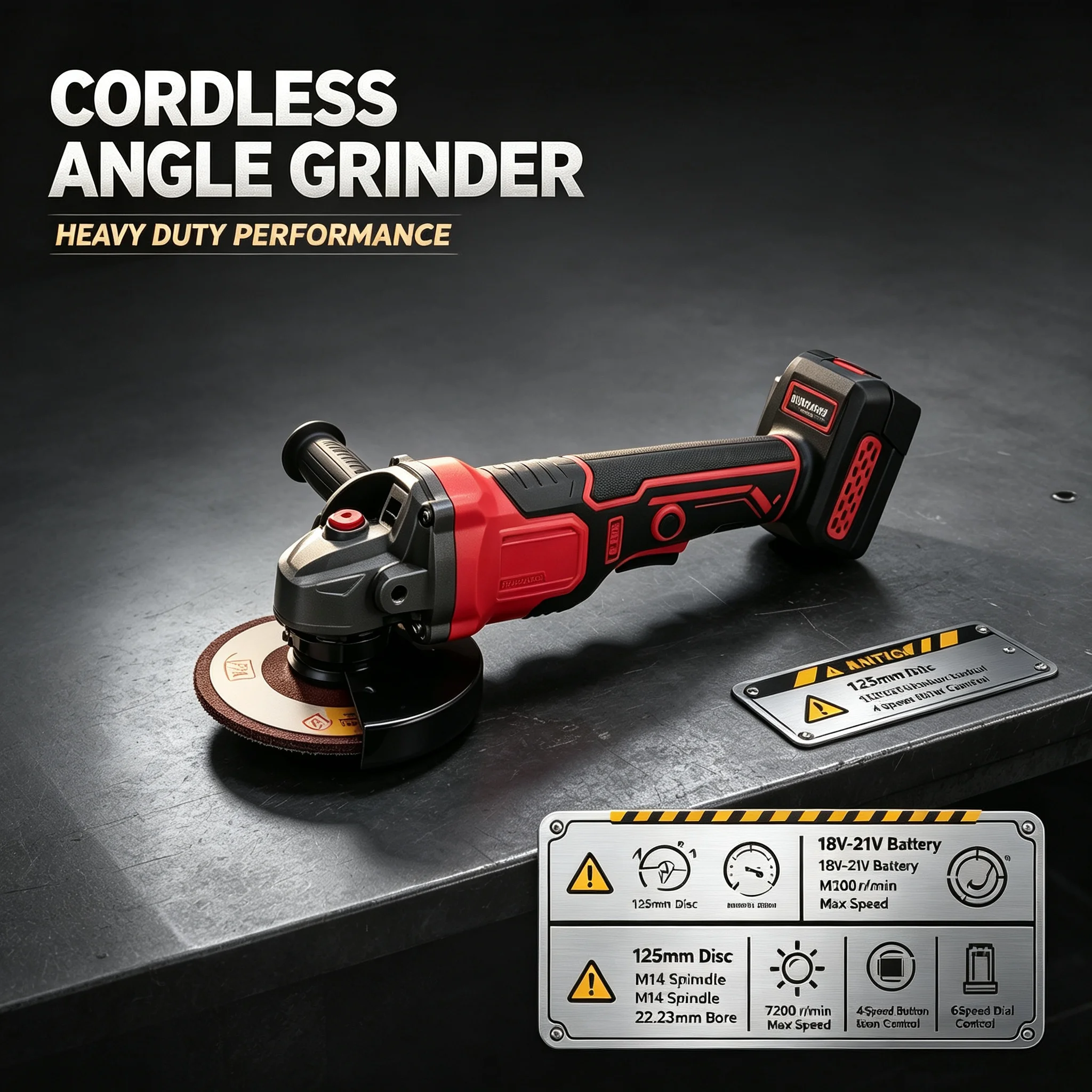 Cordless Angle Grinder For Milwaukee 18V Battery 125mm 7200RPM 4/6 Speed Control M14 Spindle 22.23mm Bore For Cutting Grinding
