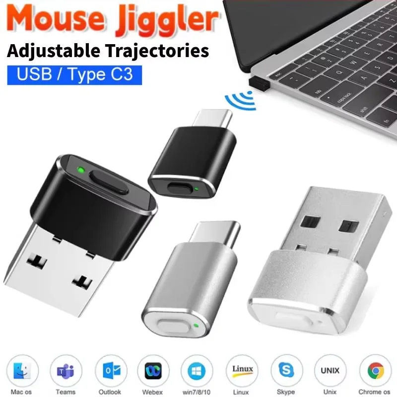 

USB Type-C Mouse Jiggler Undetectable Automatic Mover Simulate Mouse Movement for PC Laptop Keeps Computer Awake ON/Off Button