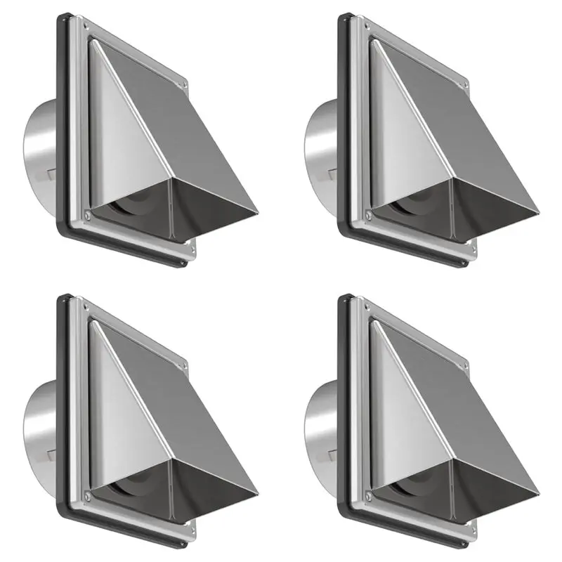 

4Pcs 6In Dryer Vent Cover Wall With Cushioned Non Return Flap,External Extractor Wall Vent,Stainless Steel Vent Cover