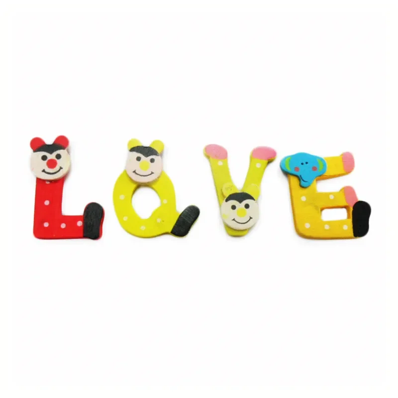 26pcs/pack Wooden Cartoon Alphabet A-Z Magnets Child Educational Toy English Letters Fridge Magnet Craft Toys for Children