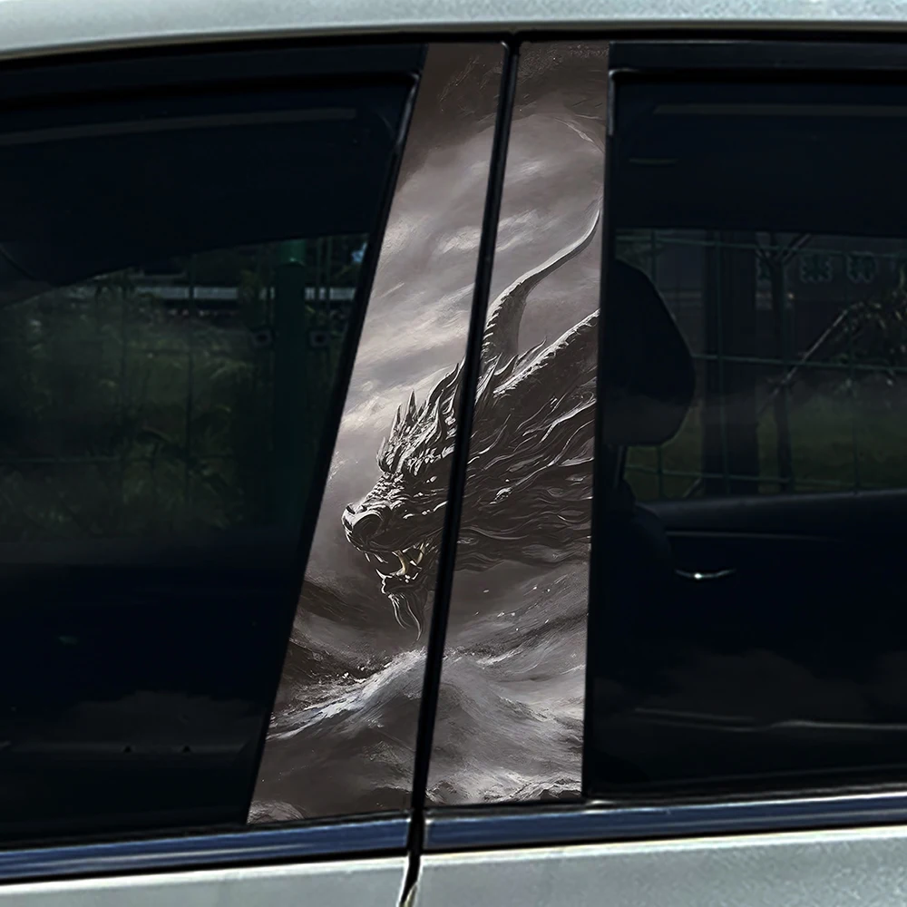 

2PCS Dark Dragon Car B-Pillar Sticker Ink Style Auto Window Decal Waterproof Universal Car Styling Modification Accessory