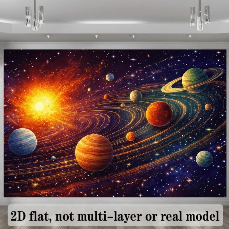 Space Orbit Tapestry, Bright Sun Various Planets Orbital Track Glitter Star Scene Wall Hanging Party Photo Booth Backdrop Decor