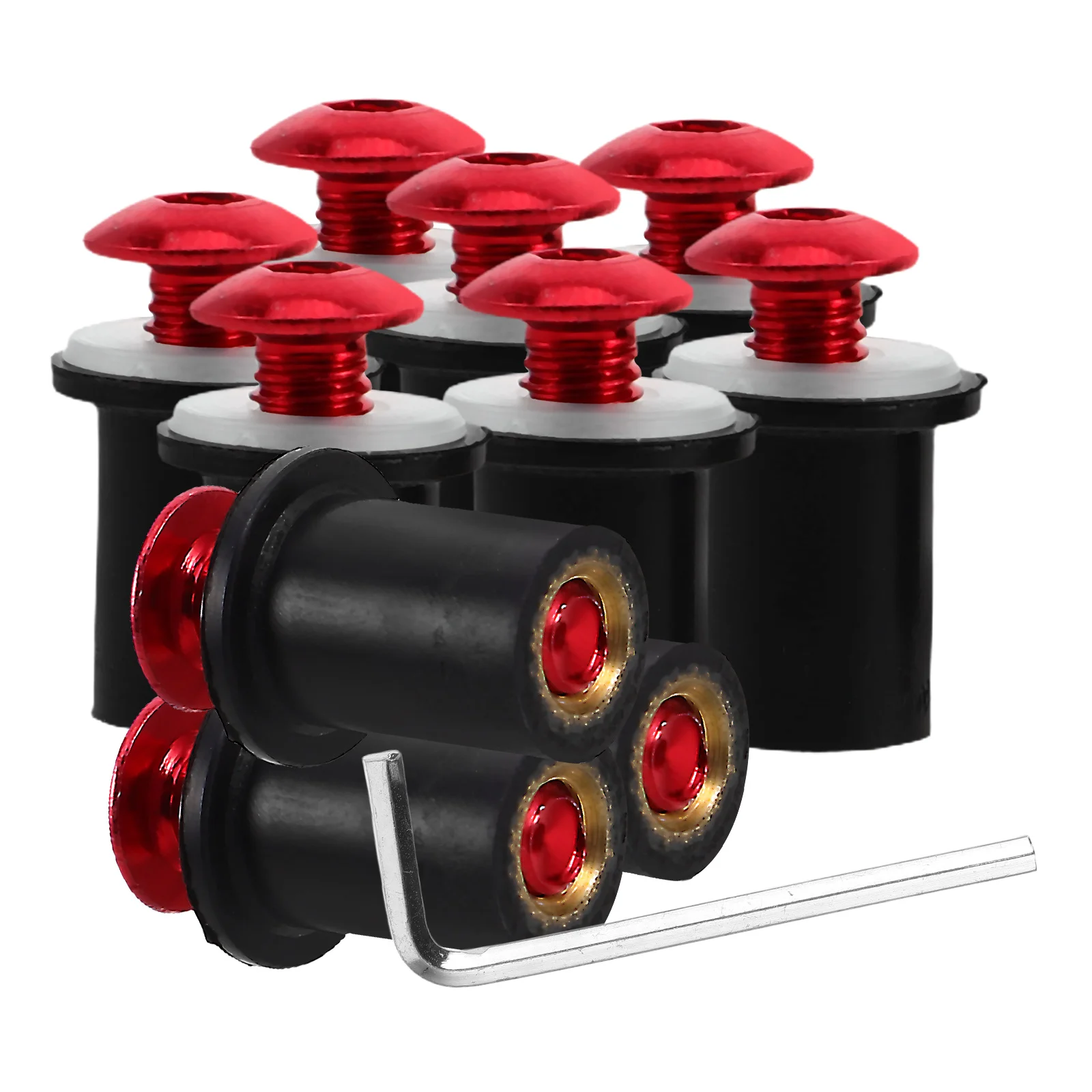 

10 Pcs Windshield Screws Motorbike Windscreen Body Mounting Nuts Red Aluminum Alloy