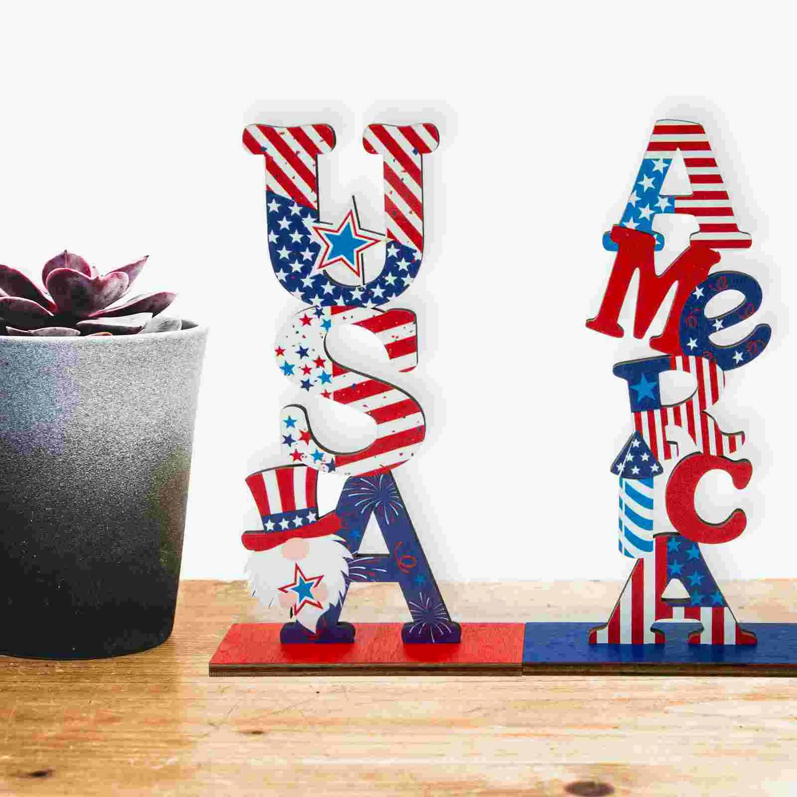 Adorno para el día de la independencia, decoración de madera para el hogar, mesa de comedor americana, decoración con letras patrióticas, adorno para el 4 de julio, 2 piezas