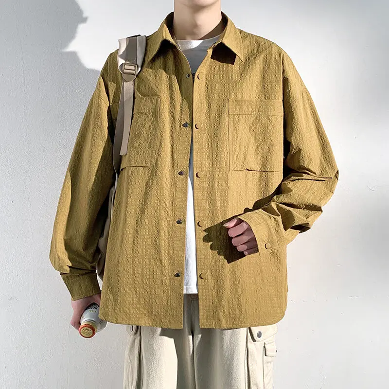 

7-цветная мужская повседневная рубашка с длинными рукавами и лацканами, бутиковая модная свободная базовая рубашка, весенняя новая студенческая рубашка с карманами, куртка