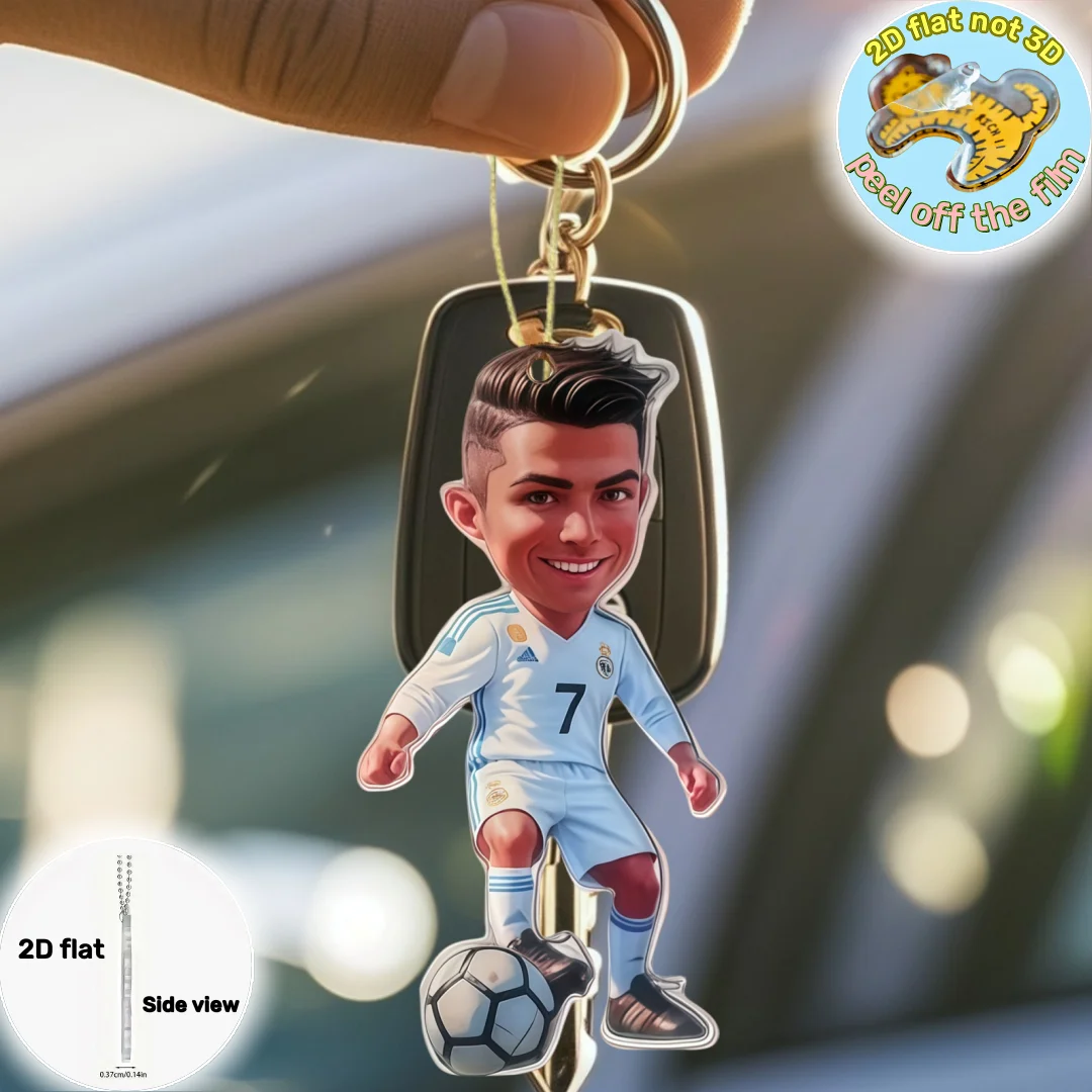 Cristiano Ronaldo Star Player Pendant Keychain,Football Sport 2D Flat Acrylic Ornament,Hanging Decora for Car,Bags,Festive,Gift