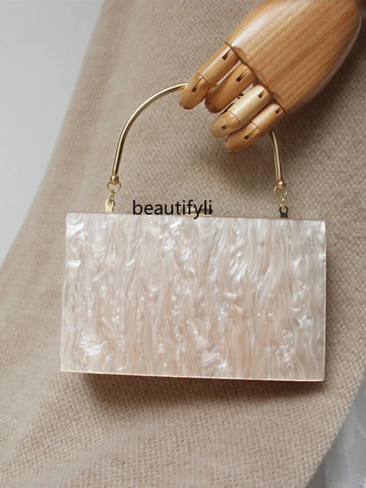 yj Fashionable All-Match Solid Color Pearl Acrylic Handbag Simple Light Luxury Candy Color Handbag