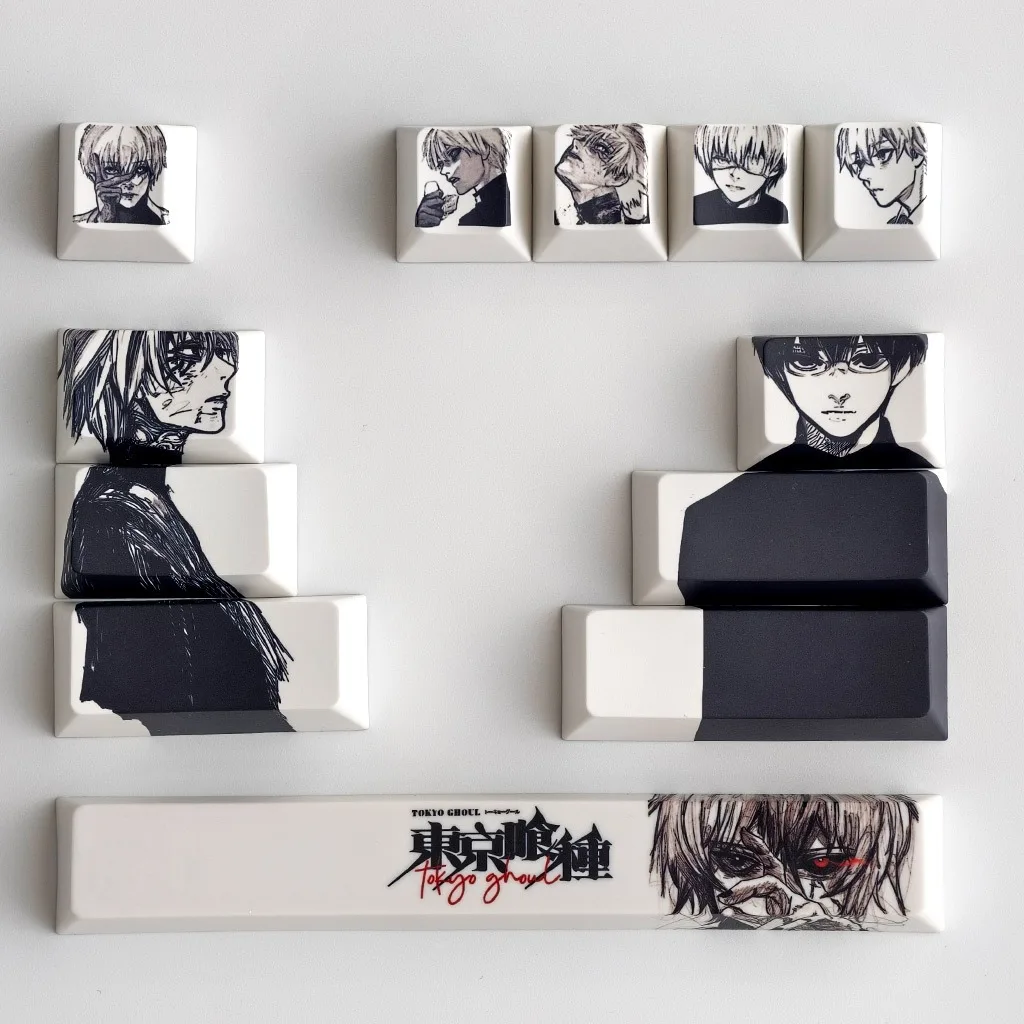 Kaneki Ken Keycaps 12PCS Cherry Profile PBT Thermal Sublimation Mechanical Keyboard Caps Tokyo Ghoul Anime Character Keycap