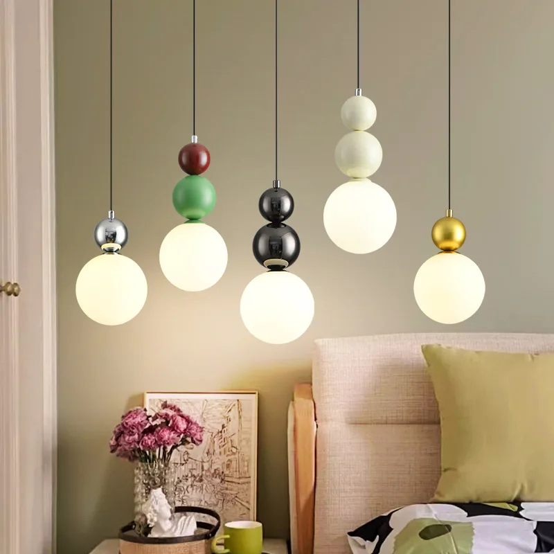 

French Bedroom Bedside Small Chandelier Modern Minimalist Children's Room Girl Bedroom Pendant Lights LED 3 Colors Hanging Lamps