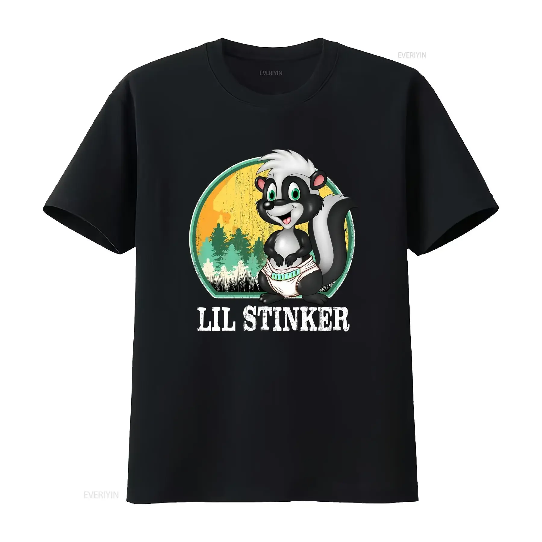 LIL STINKER Baby Skunk in ABDL Diaper Retro Summer Camp Design T Shirt vintage Washed Slightly Breathable homme Versatile