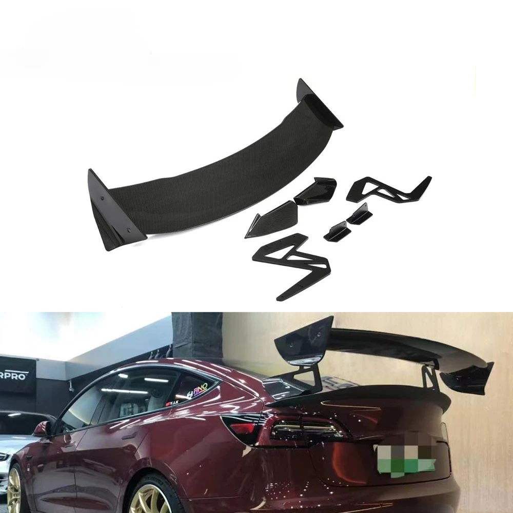 Prepreg Dry Carbon Fiber Racing Rear Tail Spoiler for Tesla Model 3 Sedan 4-Door 2016-2021