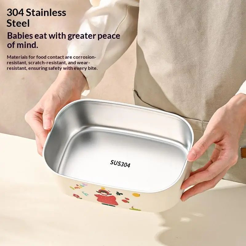 1Pc Cartoon Pattern Heat Preservation Lunch Box Microwaveable Stainless Steel Partitioned Lunch Box For Student Office Use.. - view 5