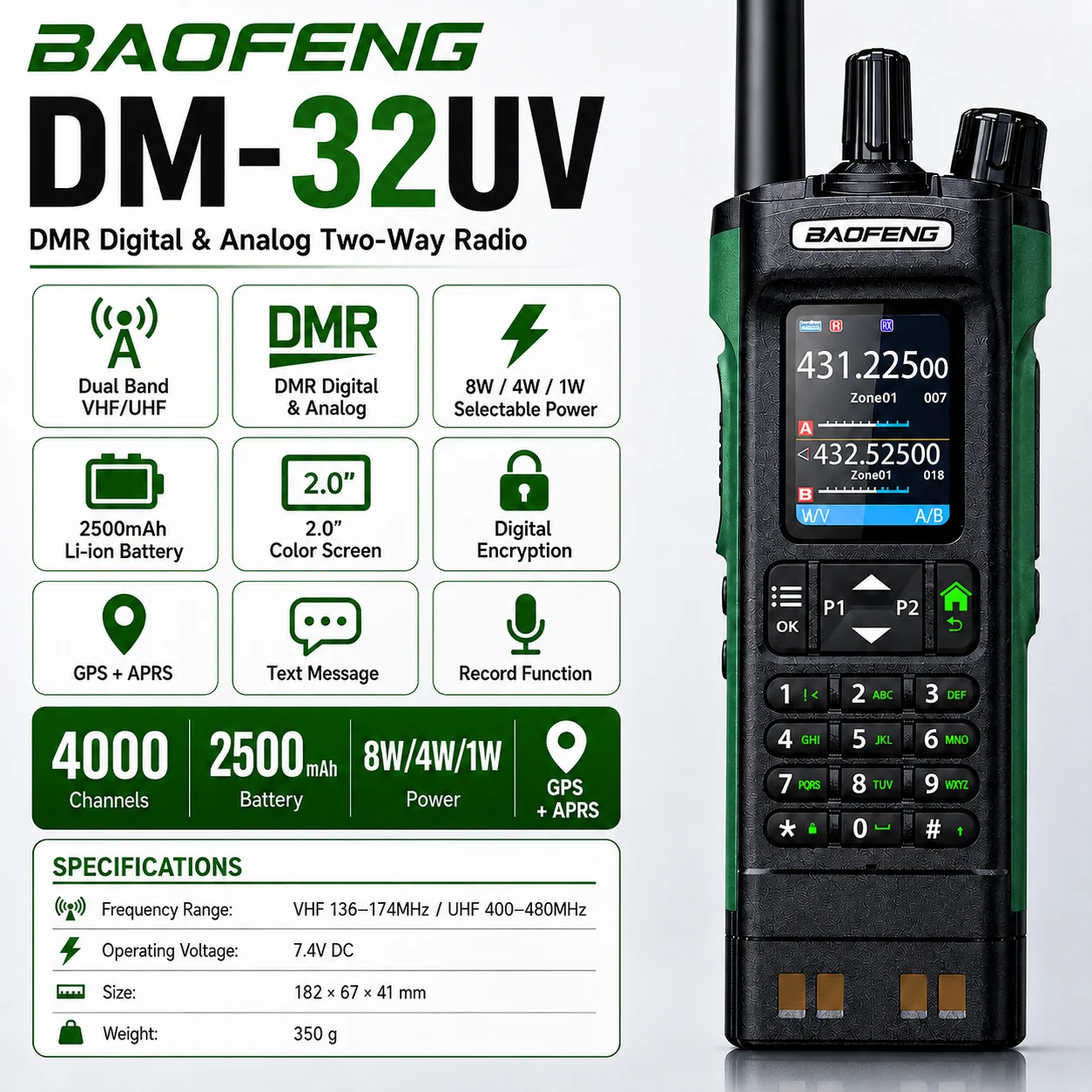New BAOFENG DM32 Walkie Talkie DMR GPS 10W   Programming Multi Band Wireless Copy Frequency Type-C UV32 Ham 2 Way Ra