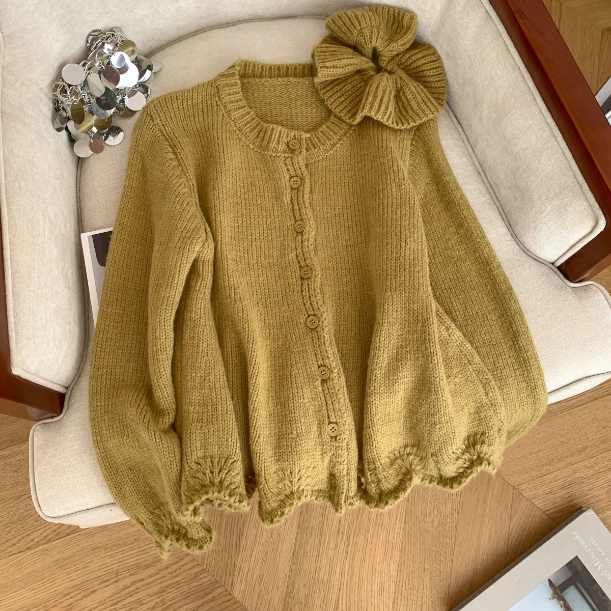 Dames kaki vest trui vintage jaren 2000 elegante trui gebreide lange mouwen Koreaanse trui herfst winter mode kleding 2025