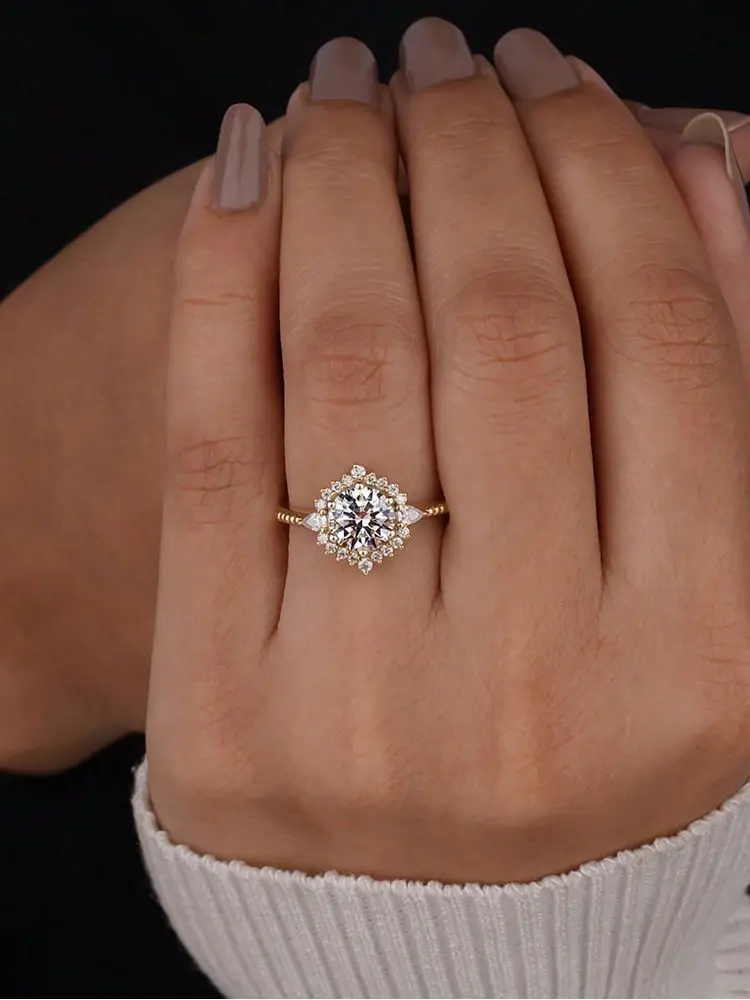 Anello in zircone a forma di fiore dorato di lusso in argento sterling 925 per le donne, fidanzamento, matrimonio, moda, gioielleria raffinata di alta qualità